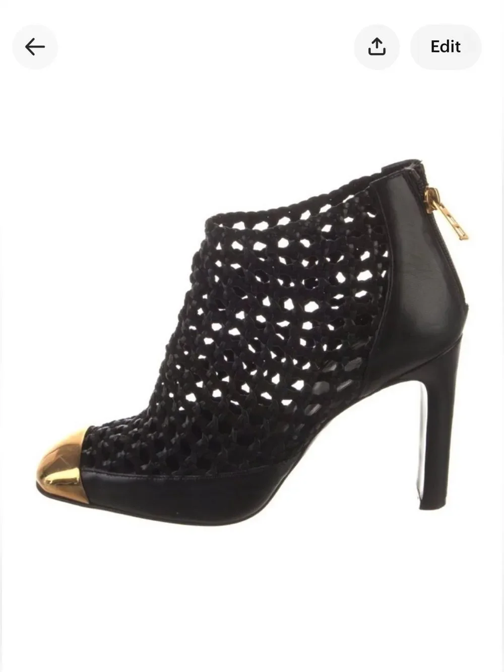 Hermes woven black leather and gold toe cup boots, US8
